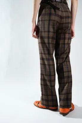 -Brown Check Wool Slacks-