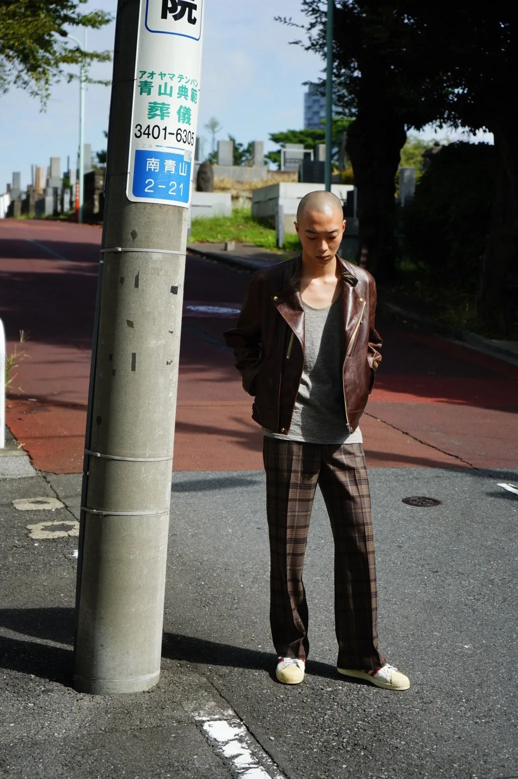 -Brown Check Wool Slacks-