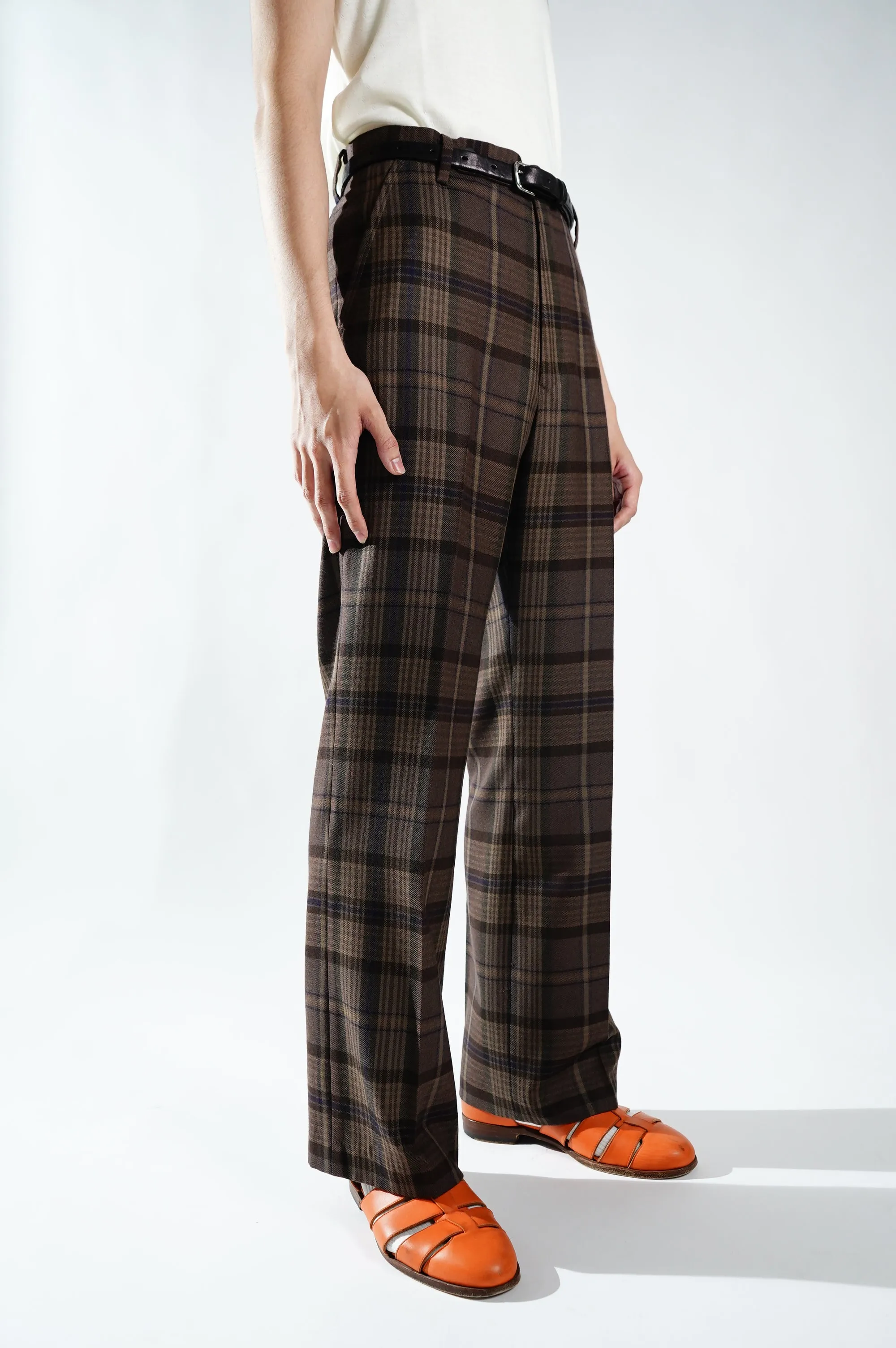 -Brown Check Wool Slacks-