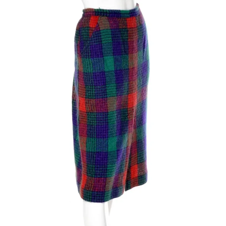 1970's Missoni Red Green & Blue Plaid Vintage Wool Skirt 10/12