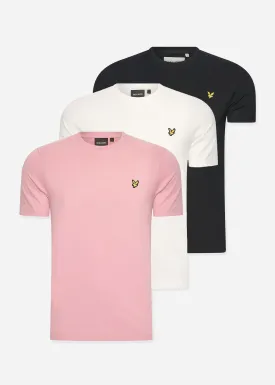 3 pack t-shirt - jet black - palm pink - chalk