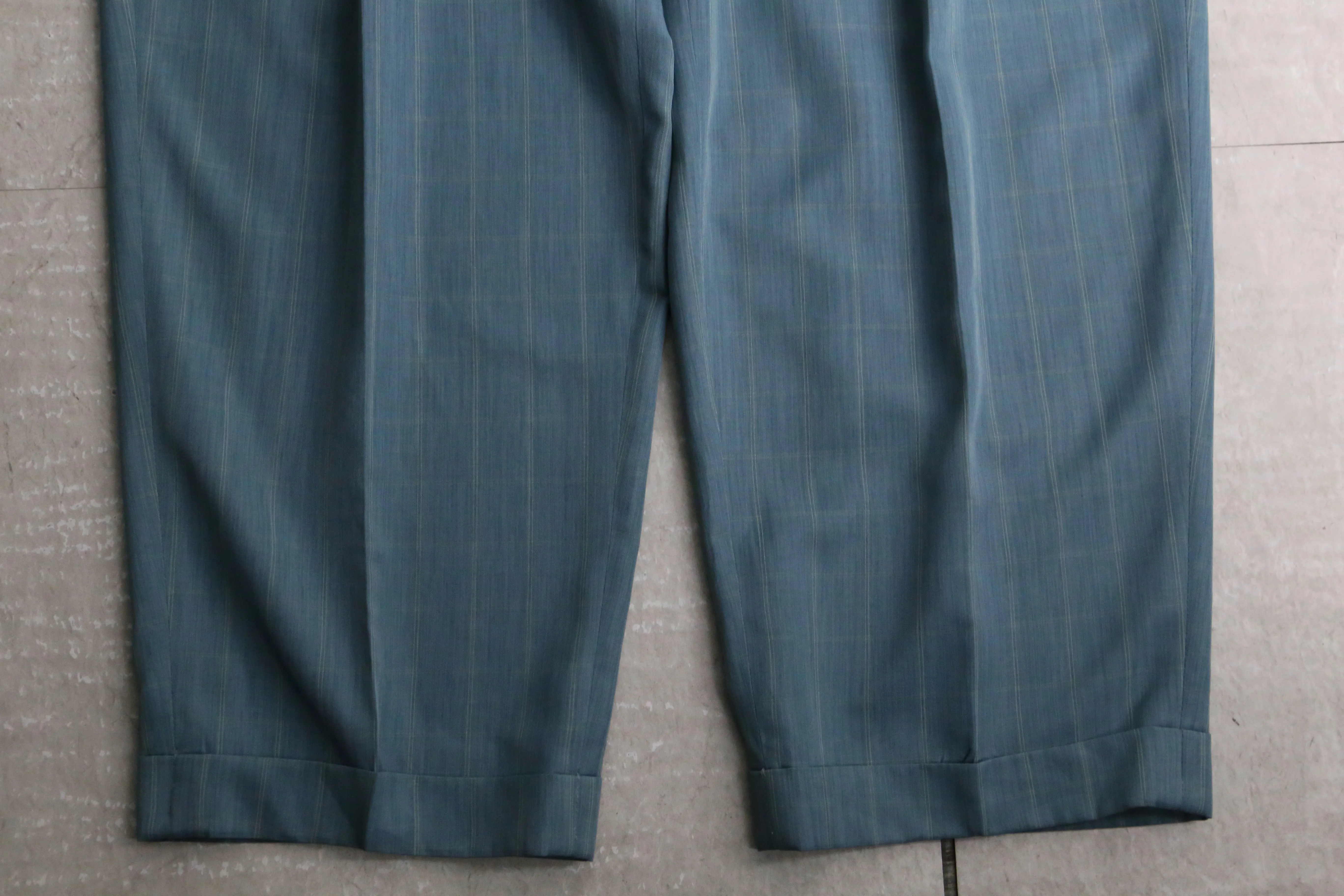 aqua blue check pattern tapered pants