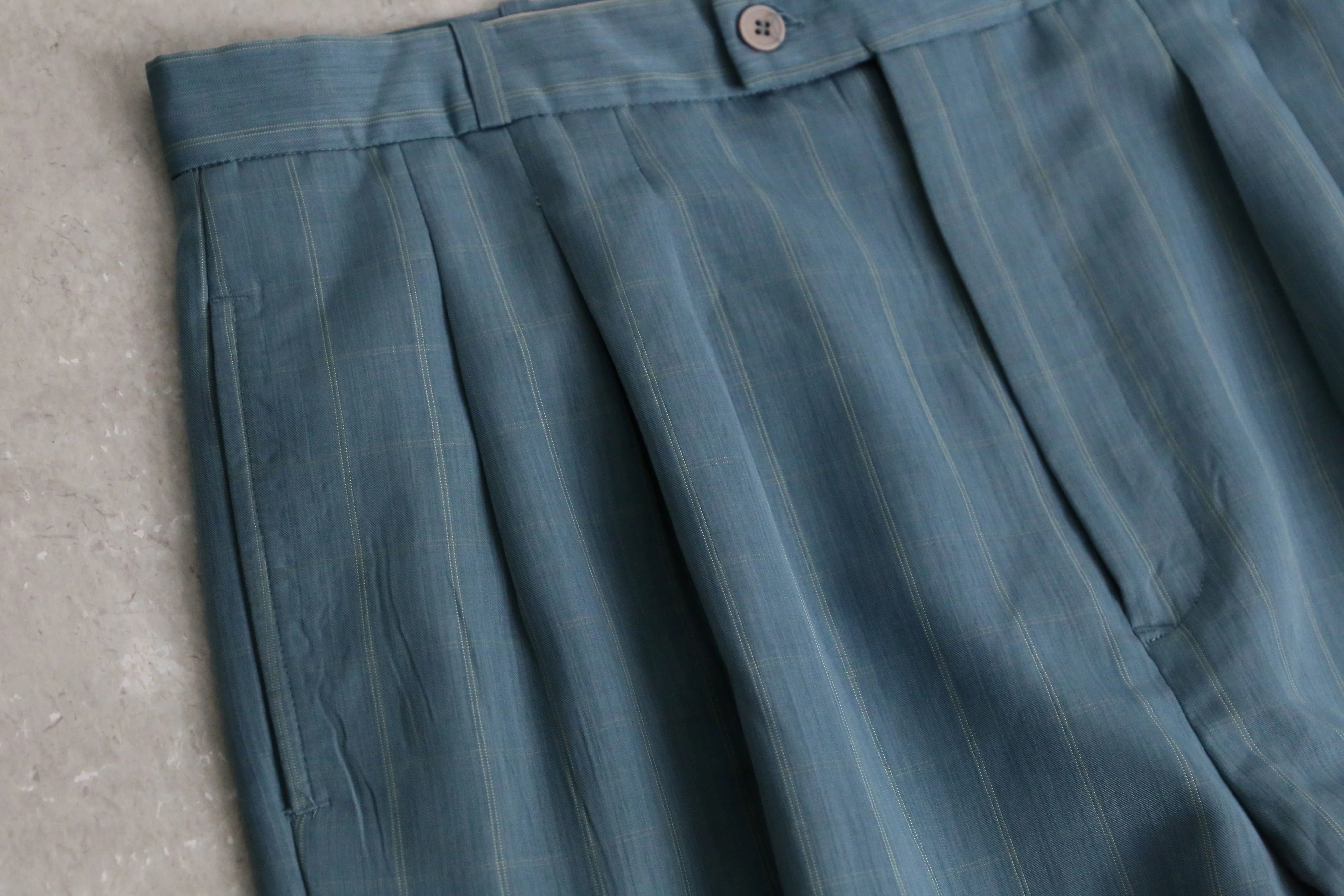 aqua blue check pattern tapered pants