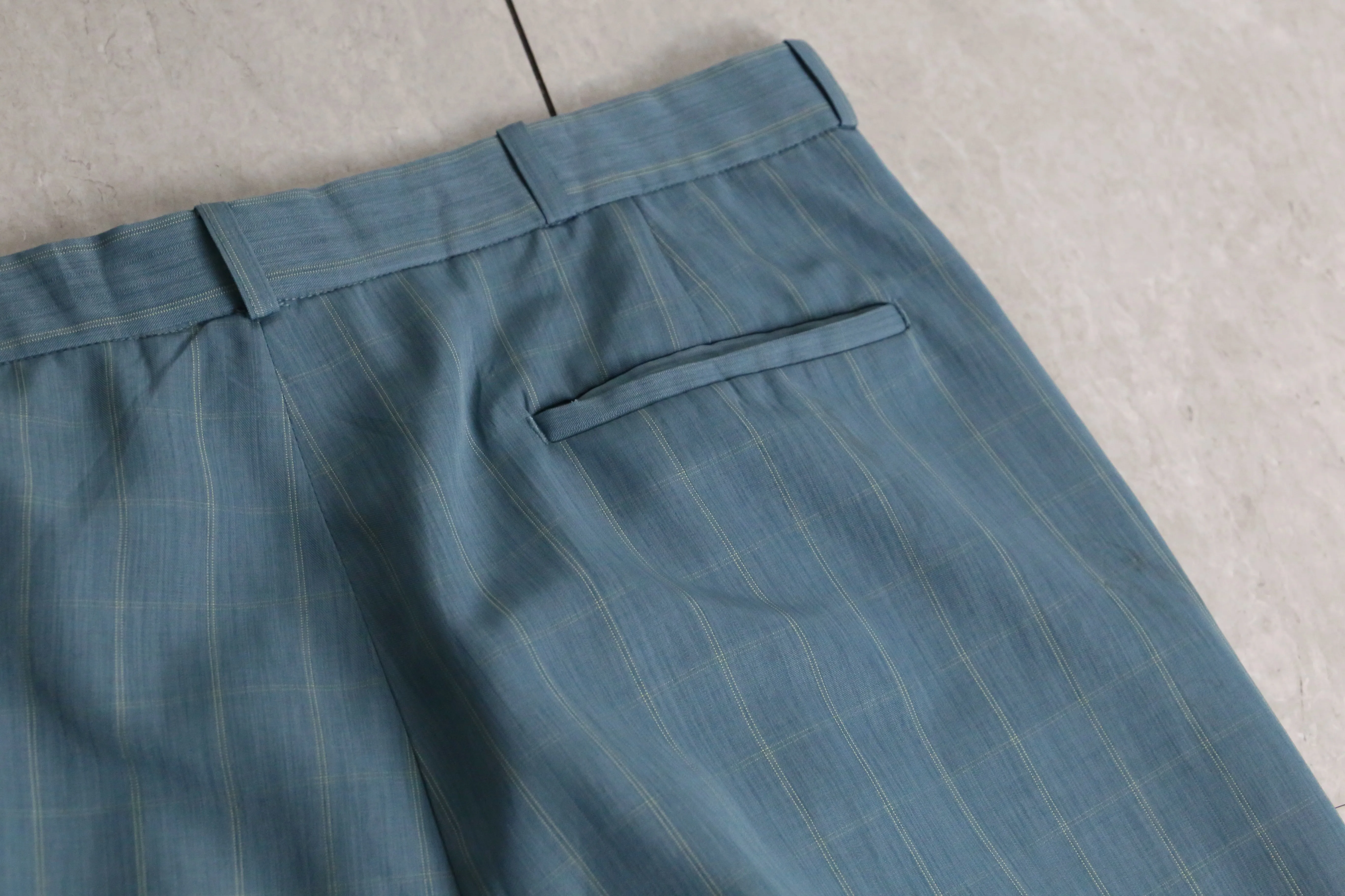 aqua blue check pattern tapered pants