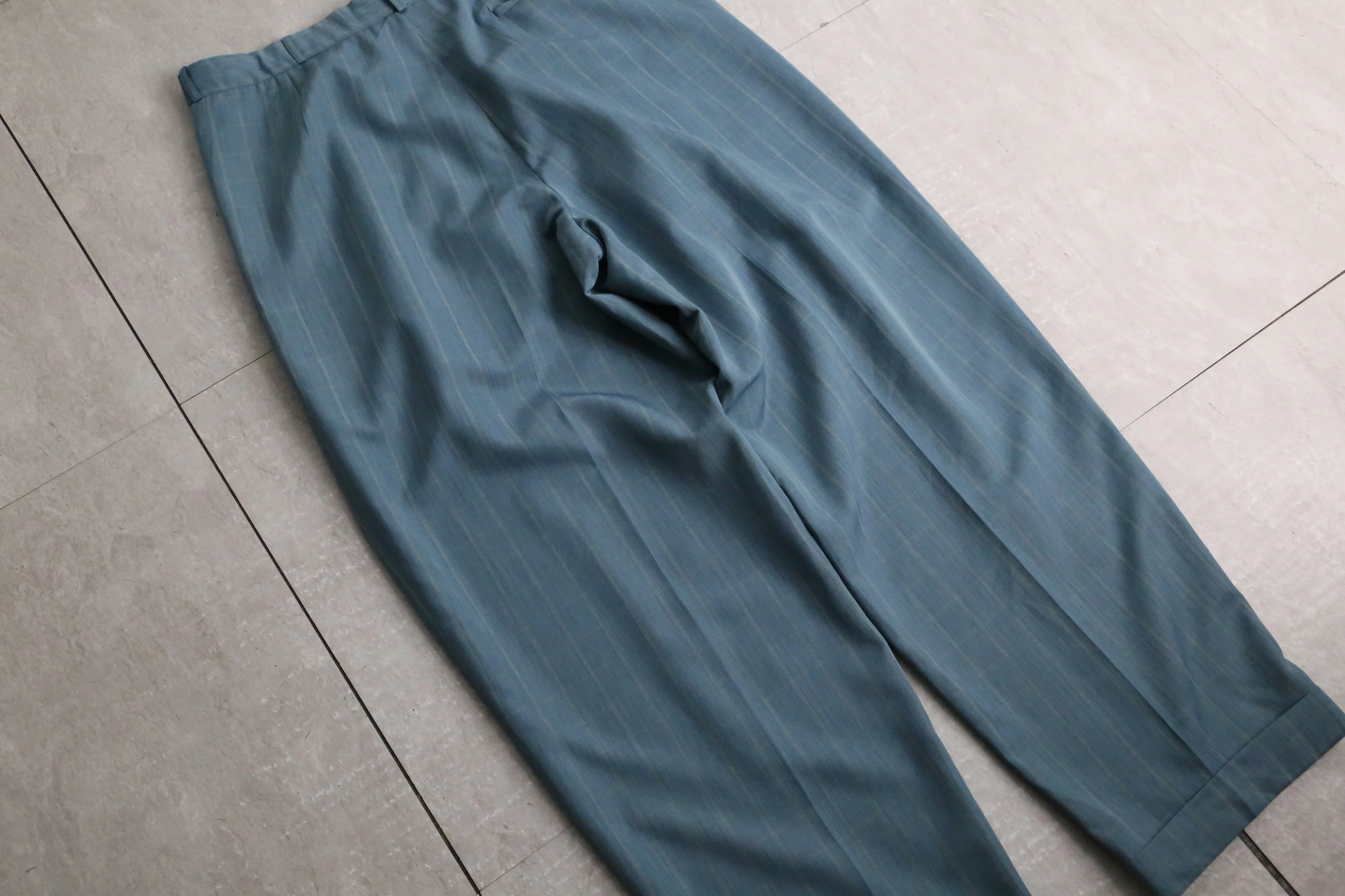 aqua blue check pattern tapered pants