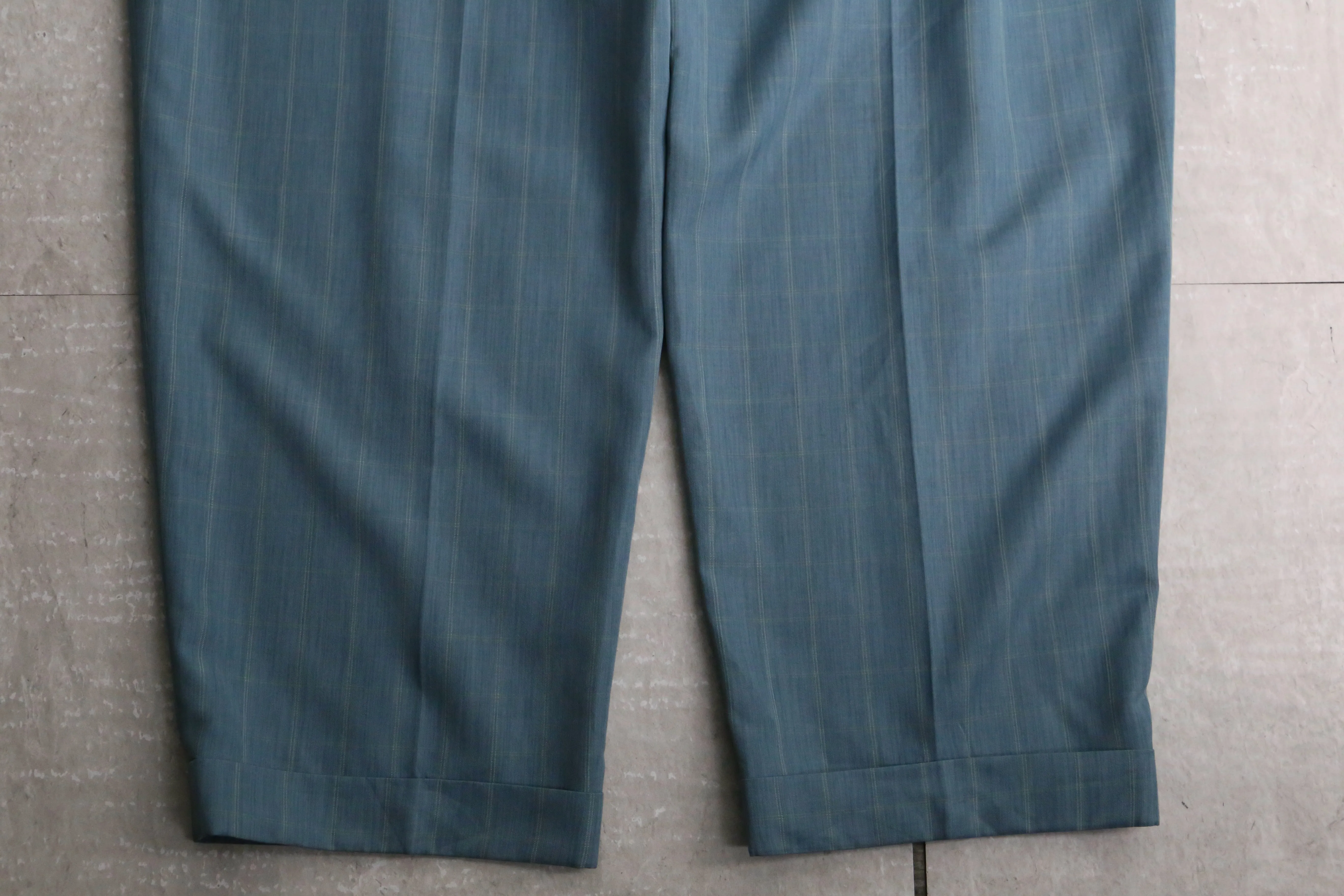 aqua blue check pattern tapered pants