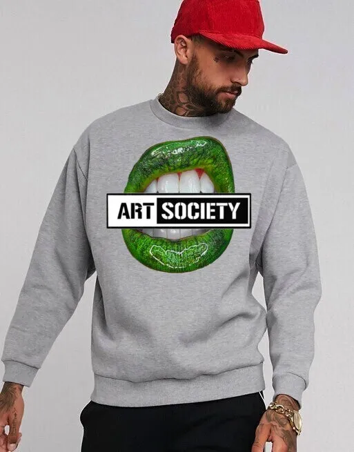 Art Society x Retro Kings GREEN LIPS CREW SWEATER GREY