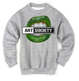 Art Society x Retro Kings GREEN LIPS CREW SWEATER GREY