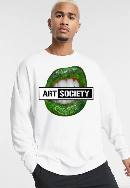 Art Society x Retro Kings GREEN LIPS CREW SWEATER WHITE