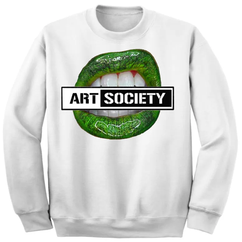 Art Society x Retro Kings GREEN LIPS CREW SWEATER WHITE