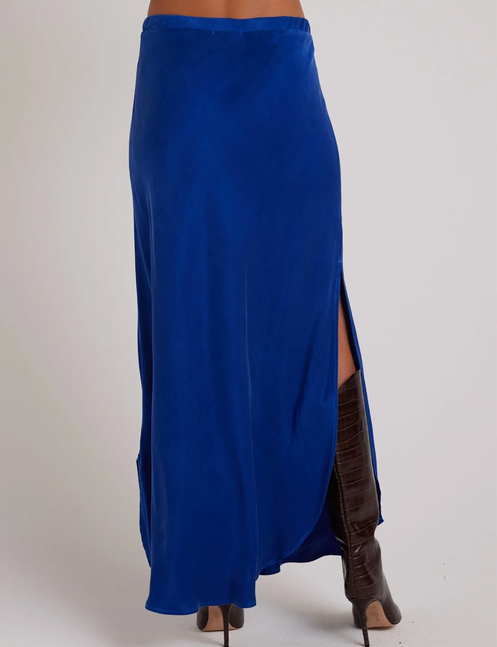 Asymmetric Side Slit Bias Skirt, Rich Cobalt