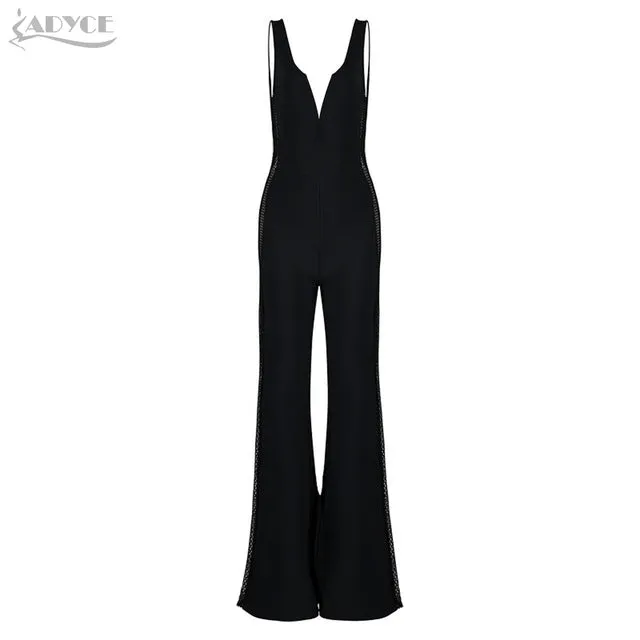 Black Bandage Jumpsuit V Neck Lace Hollow Out Rompers Chic Women Jumpsuit