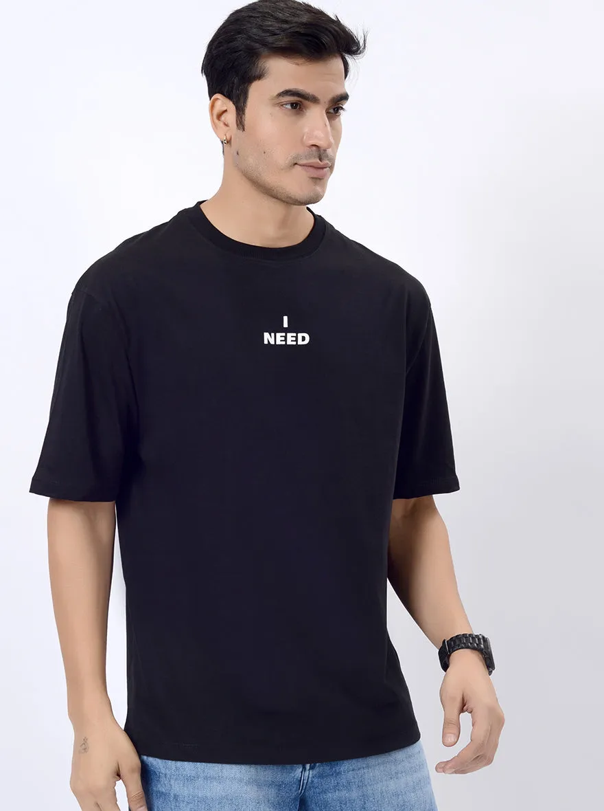 Black Printed Relax Fit  Oversized T-Shirt | JadeBlue