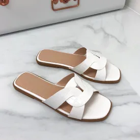 Cassie - White Croc Print Knot Style Slip On Flat Sandal