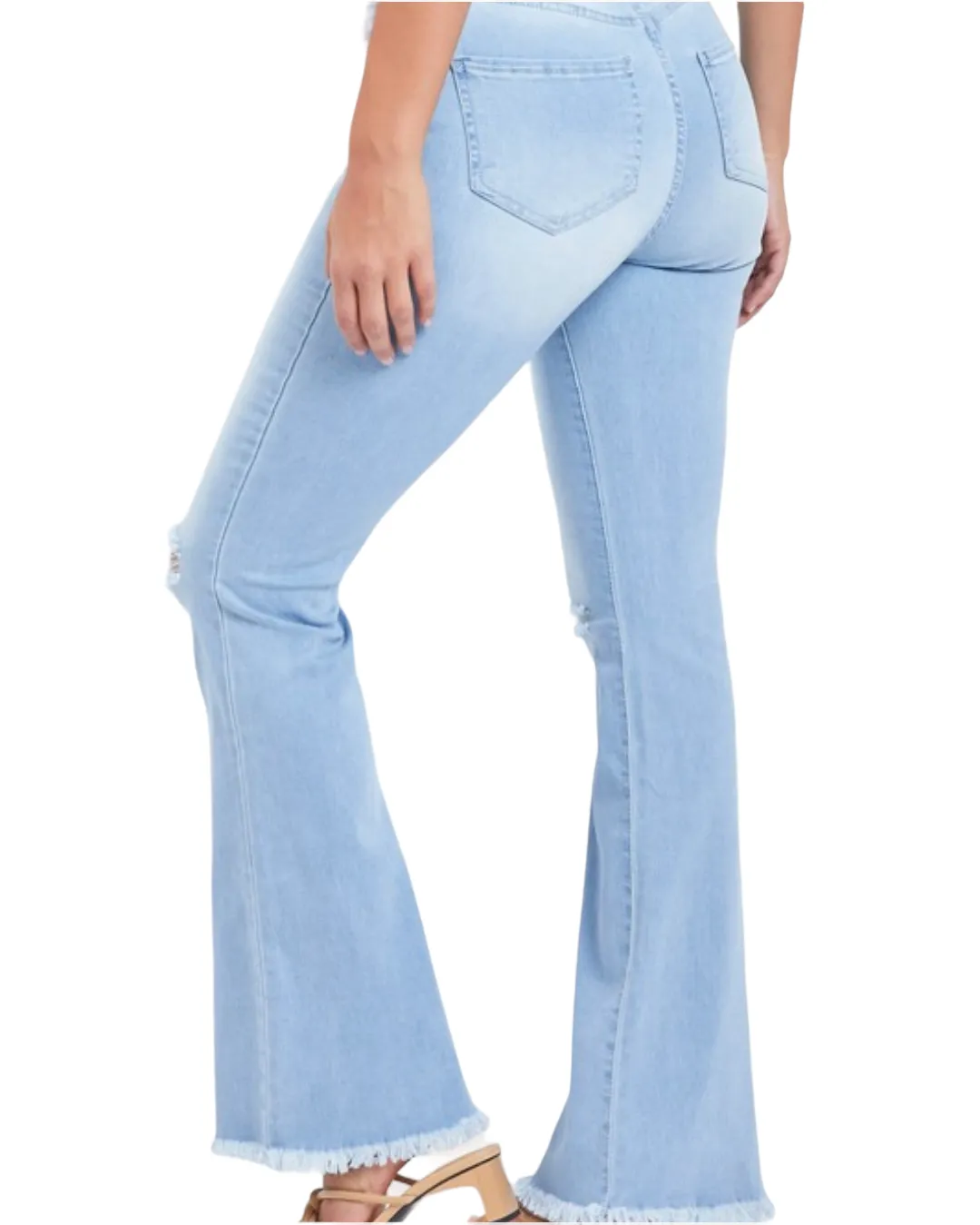 Chic Ripped High-Rise Flare Jeans in Light Wash