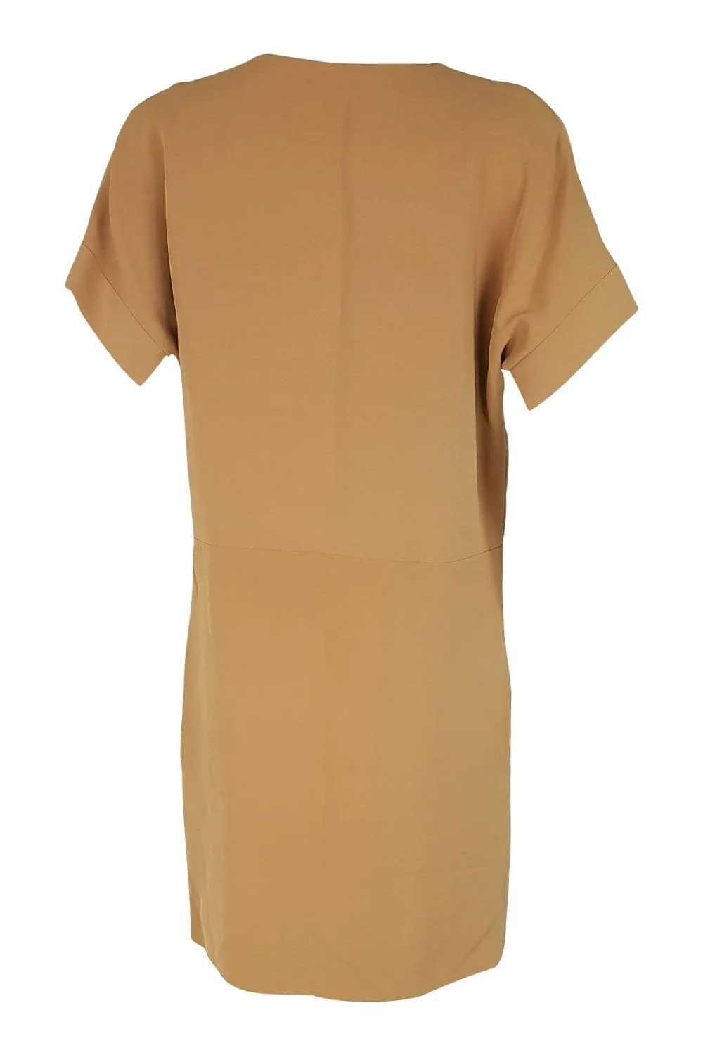 CHLOE Silk Tan Brown V Neck Short Sleeve Shift Dress (10)