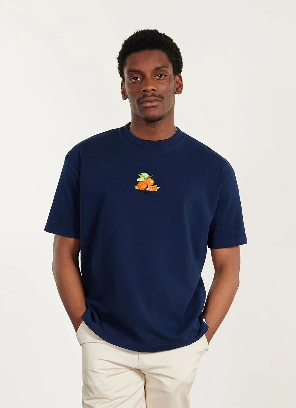 Citrus Oversized T Shirt | Embroidered Organic Cotton | Navy