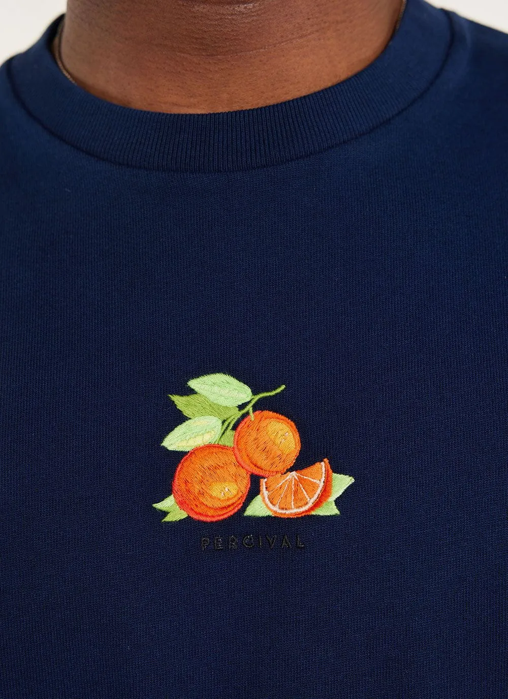 Citrus Oversized T Shirt | Embroidered Organic Cotton | Navy