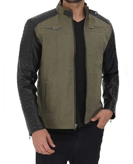 Darrell Green and Black Cafe Racer Jacket for Men