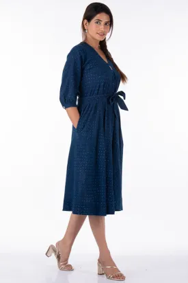 Dharan "Khushi Dress" Indigo Block Printed Dress