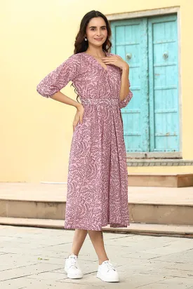 Dharan "Khushi Dress" Pink Block Printed Dress