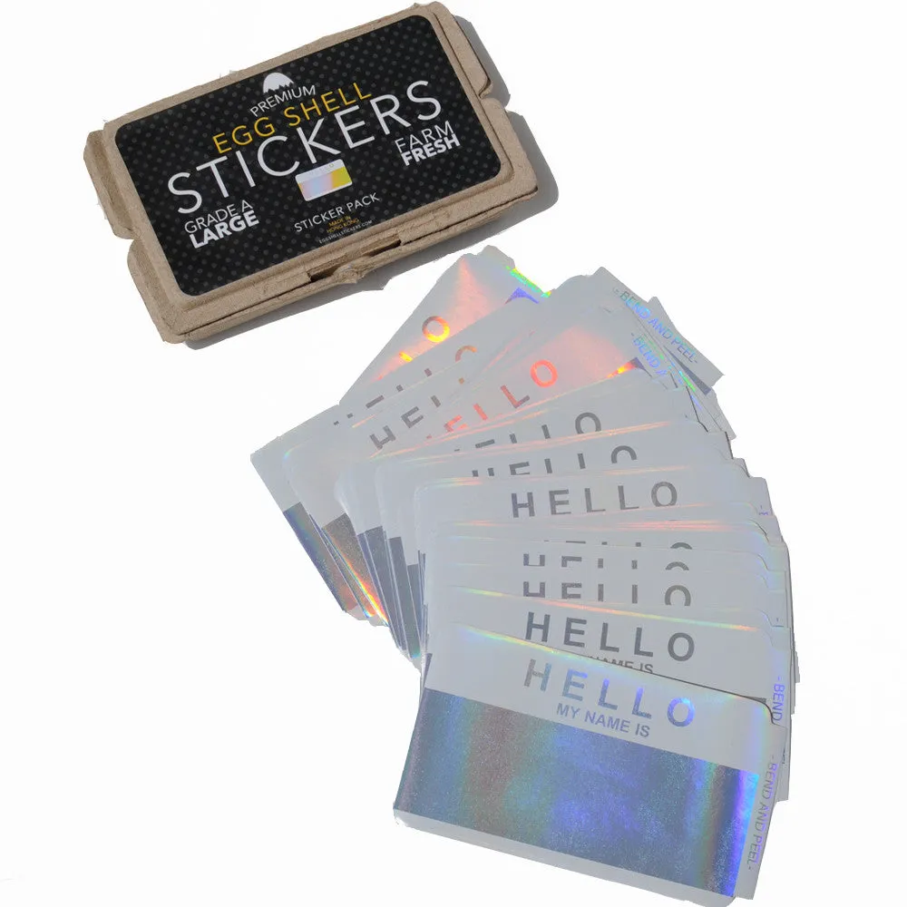 Egg Shell Sticker "Hello My Name Is Hologram Blanks" Pack - 50pcs