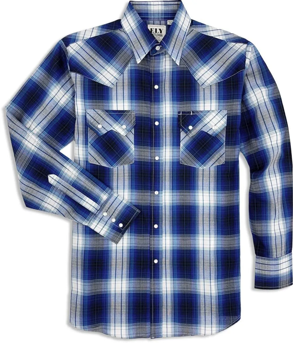 Ely Cattleman mens long-sleeve textured plaid Shirt Teal