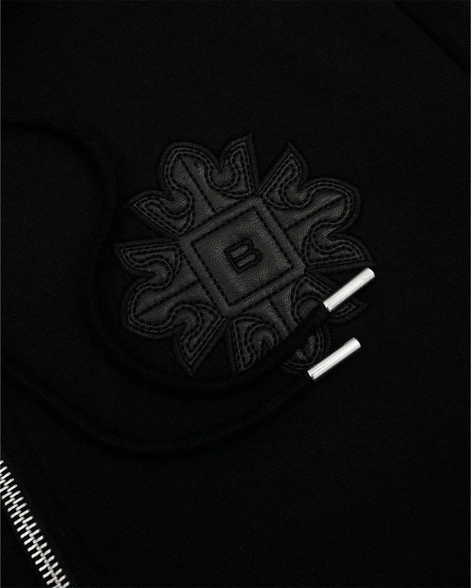 Emblem Patch Zip Hoodie - Black