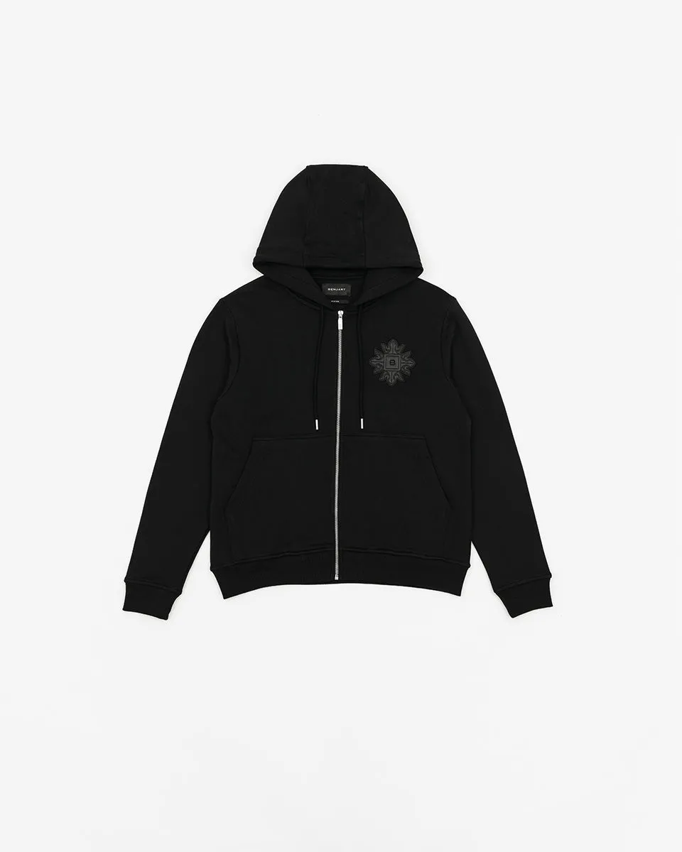 Emblem Patch Zip Hoodie - Black