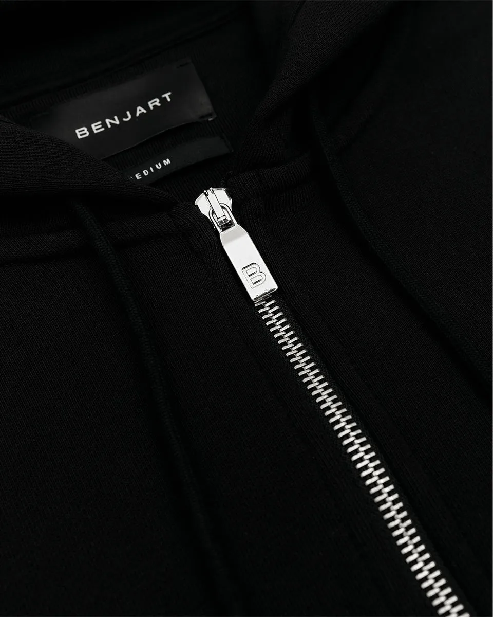 Emblem Patch Zip Hoodie - Black