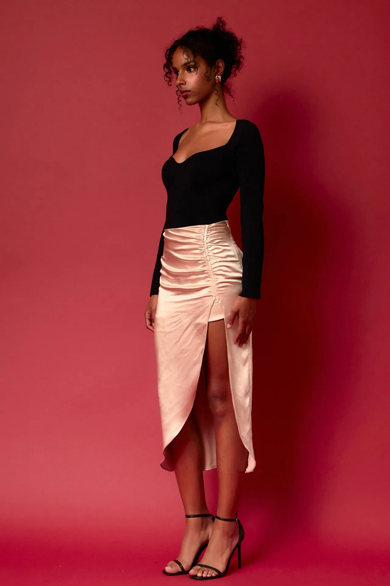 Front Slit Midi Skirt