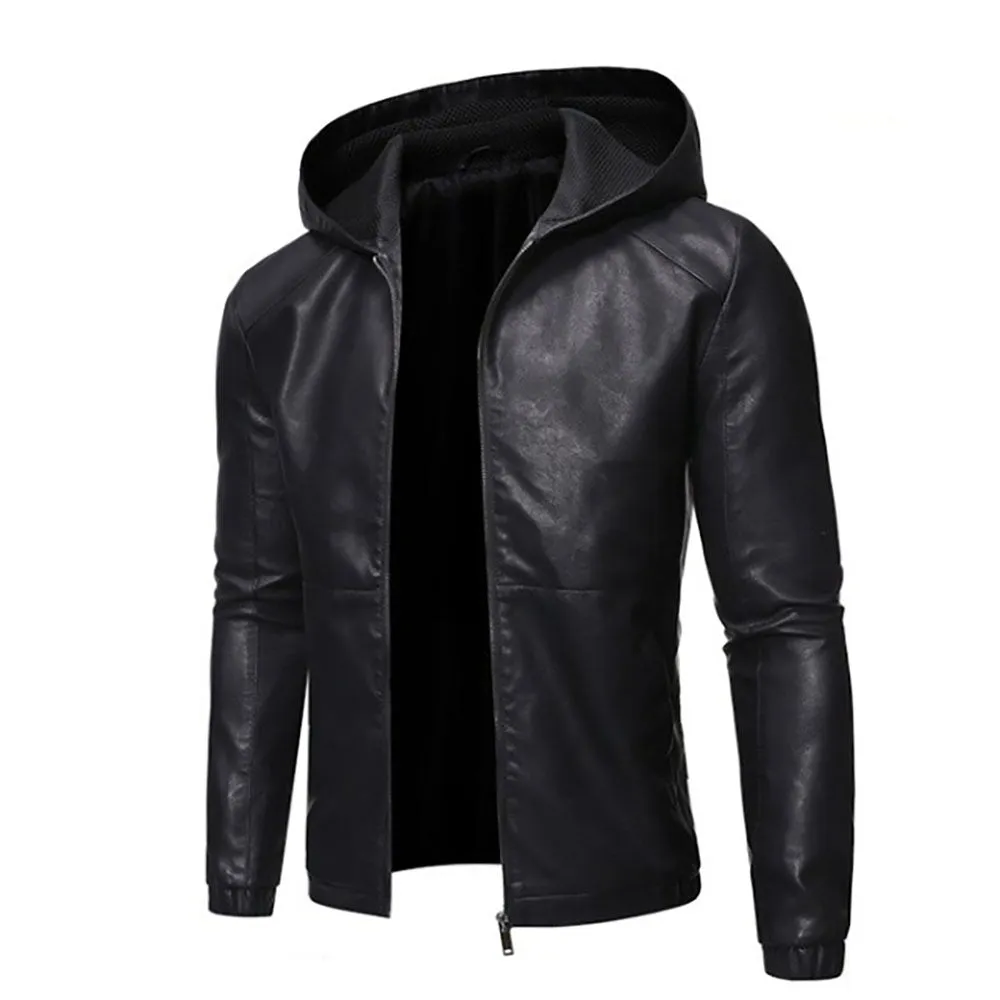 Funki Buys | Jackets | Men's Faux Leather Hooded Jacket