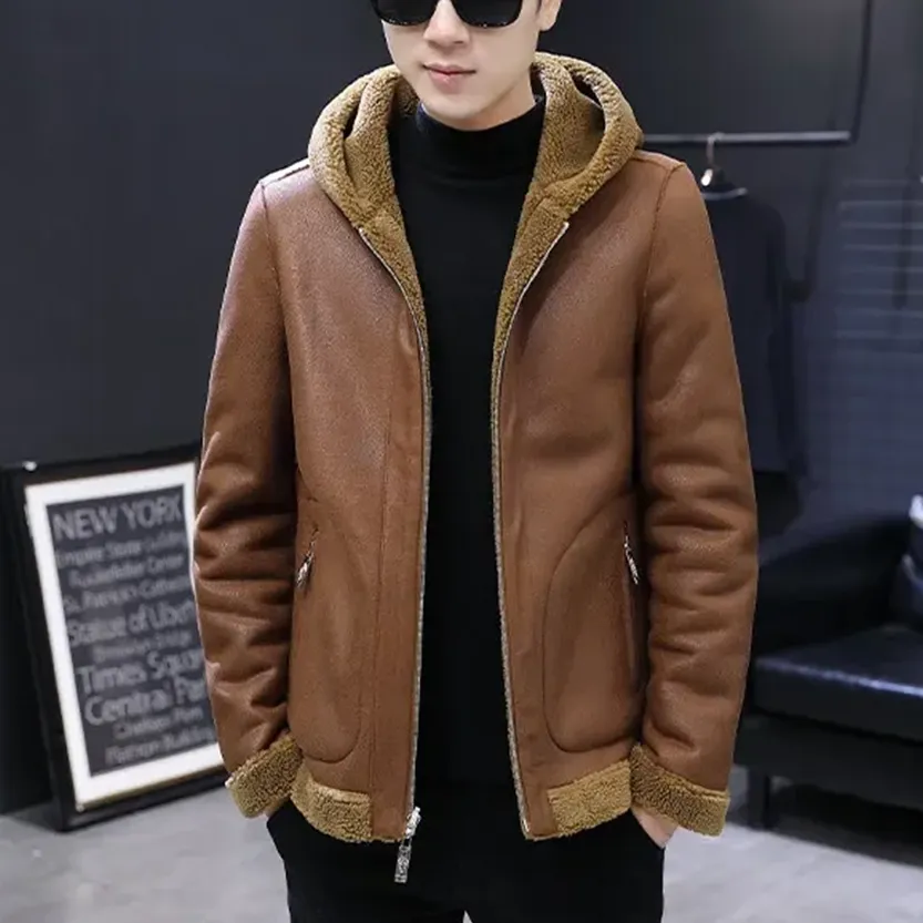 Funki Buys | Jackets | Men's Hooded Winter Faux Leather Jacket