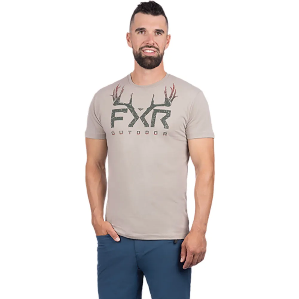 FXR  Mens Antler Premium T-Shirt Tee Soft Cotton Blend Casual Stone Army