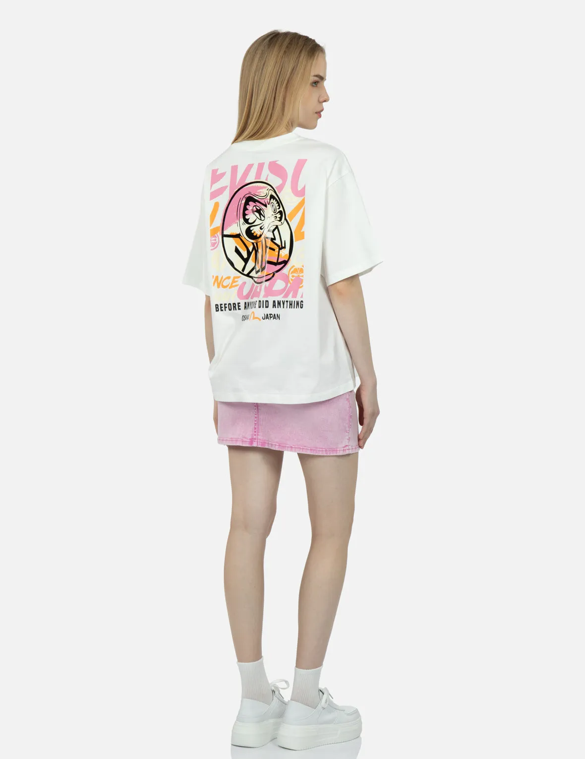 Graffiti Daruma and Seagull Print T-shirt