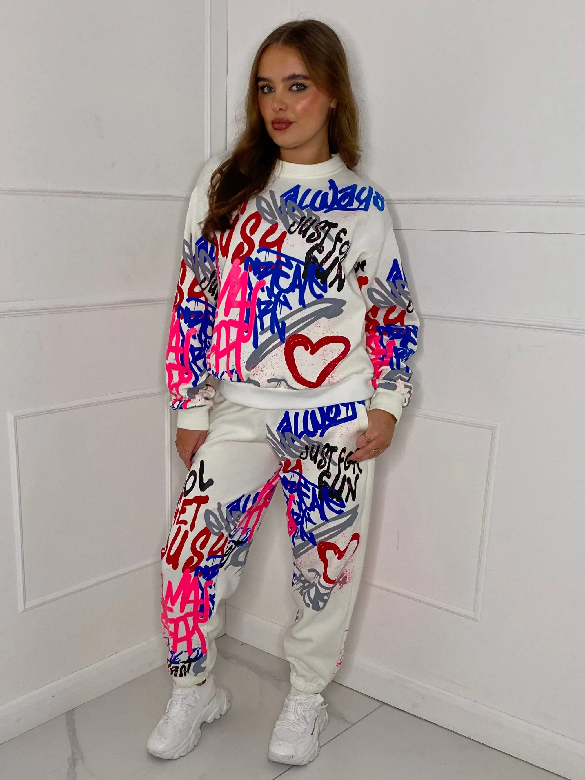 Graffiti Print Tracksuit - White