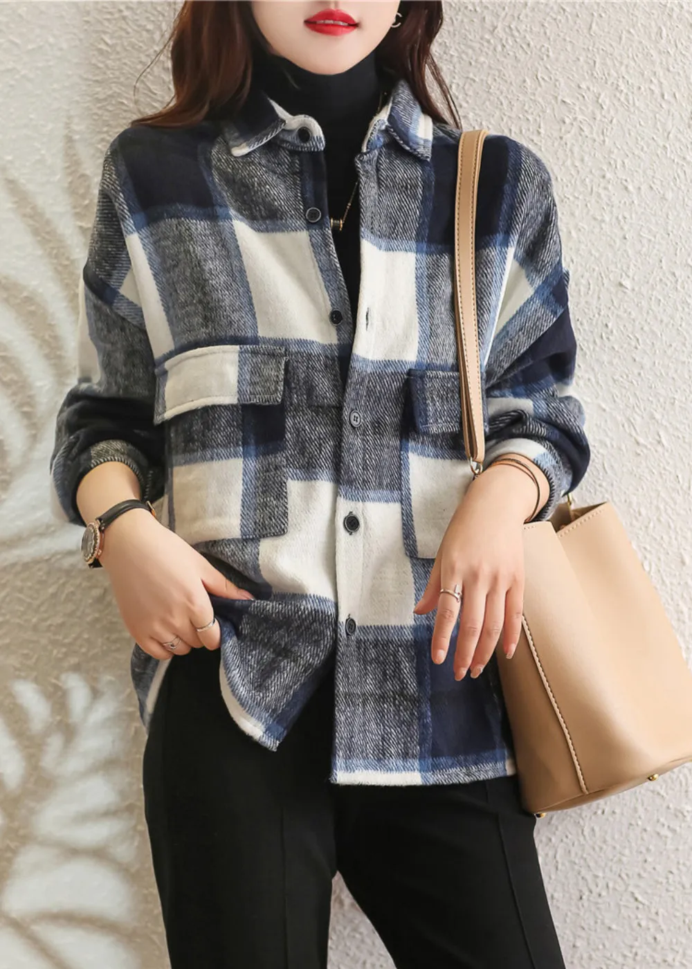 Green Plaid Peter Pan Collar Cotton Shirt Tops