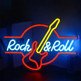 Guitar Rock and Roll Neon Signs Music Led Neon Light Art Wall Decor for Game Room Music Party Rock Studio Bar Disco Party Neon