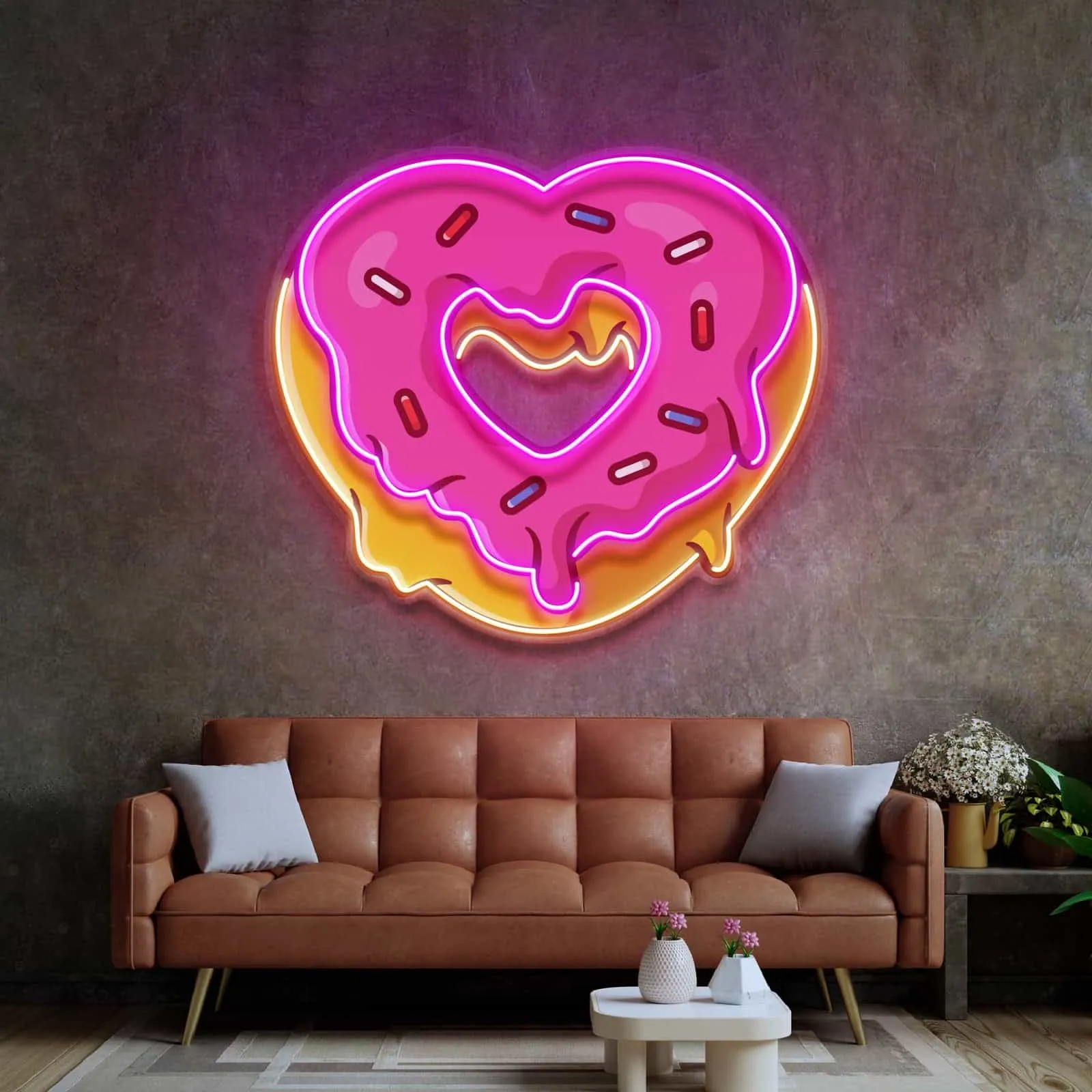 Heart Donut Neon Sign,Pink Icing and Colorful Sprinkles  Perfect for Kitchens, Cafes, and Bakeries