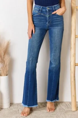 High Rise Raw Hem Flare Jeans