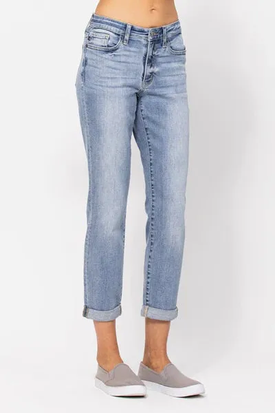 Judy Blue Mid-Rise Bleach Wash Boyfriend Jeans