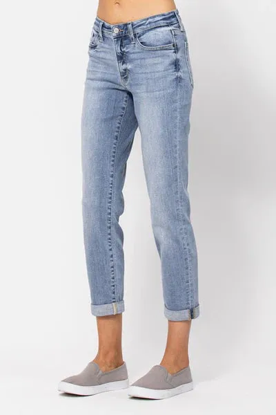 Judy Blue Mid-Rise Bleach Wash Boyfriend Jeans