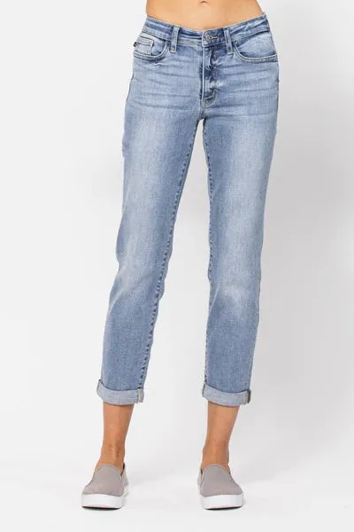 Judy Blue Mid-Rise Bleach Wash Boyfriend Jeans