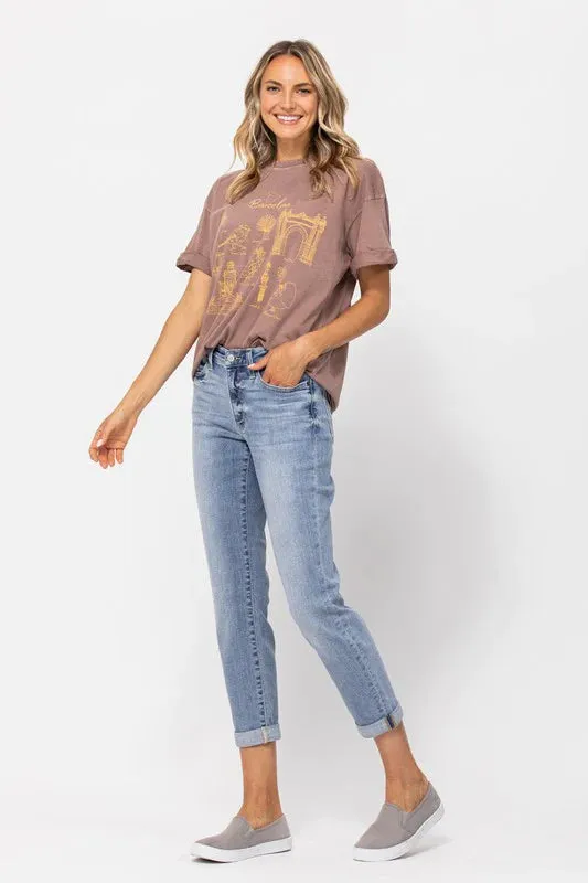 Judy Blue Mid-Rise Bleach Wash Boyfriend Jeans