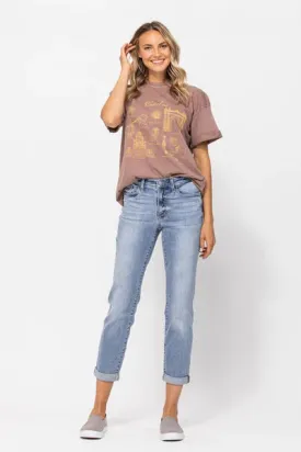 Judy Blue Mid-Rise Bleach Wash Boyfriend Jeans