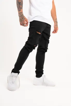 Logan Stretch Skinny Fit Jeans With Rips In Black