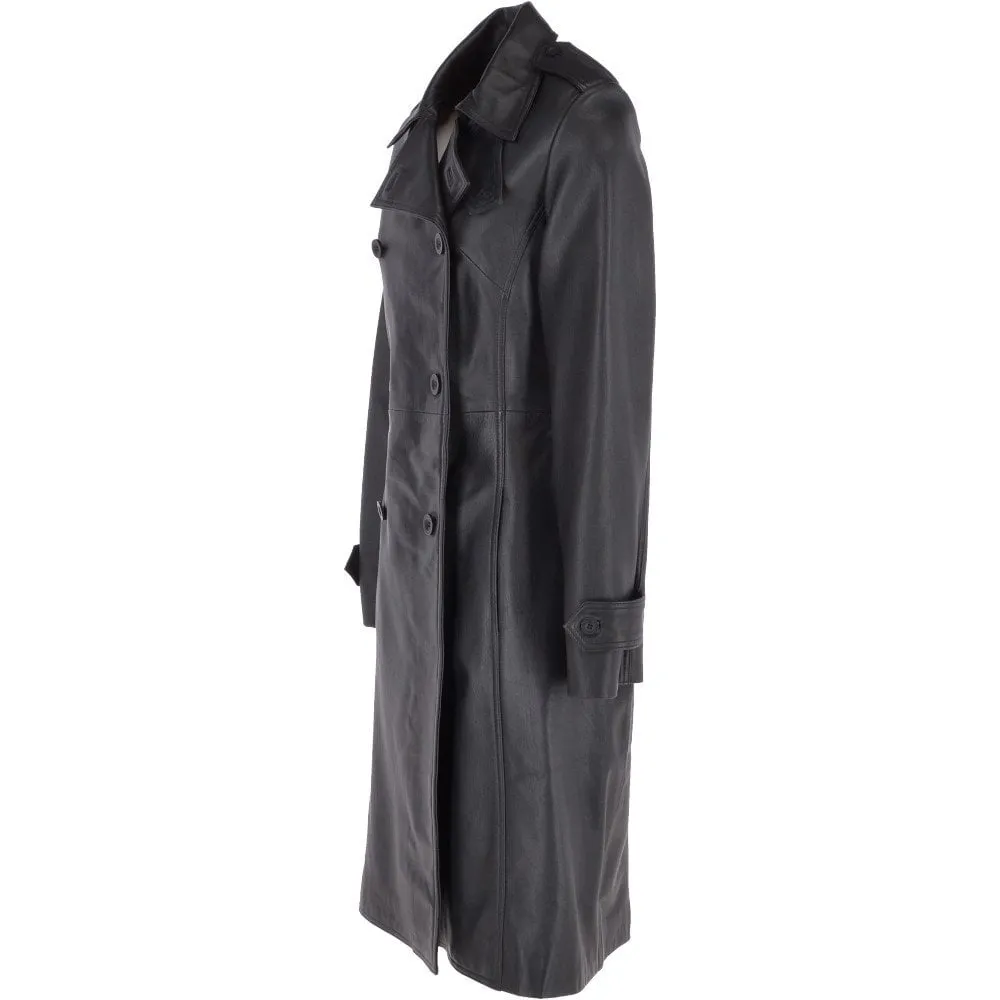 Long Leather Coat Women black Fashion Wear