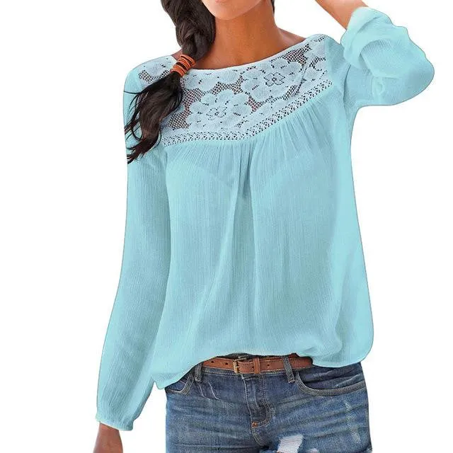 Long Sleeve Lace Patchwork Tops