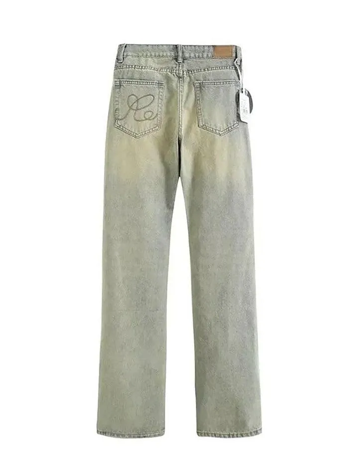 Low Waist Washed Straight-Fit Boot-Cut Jeans