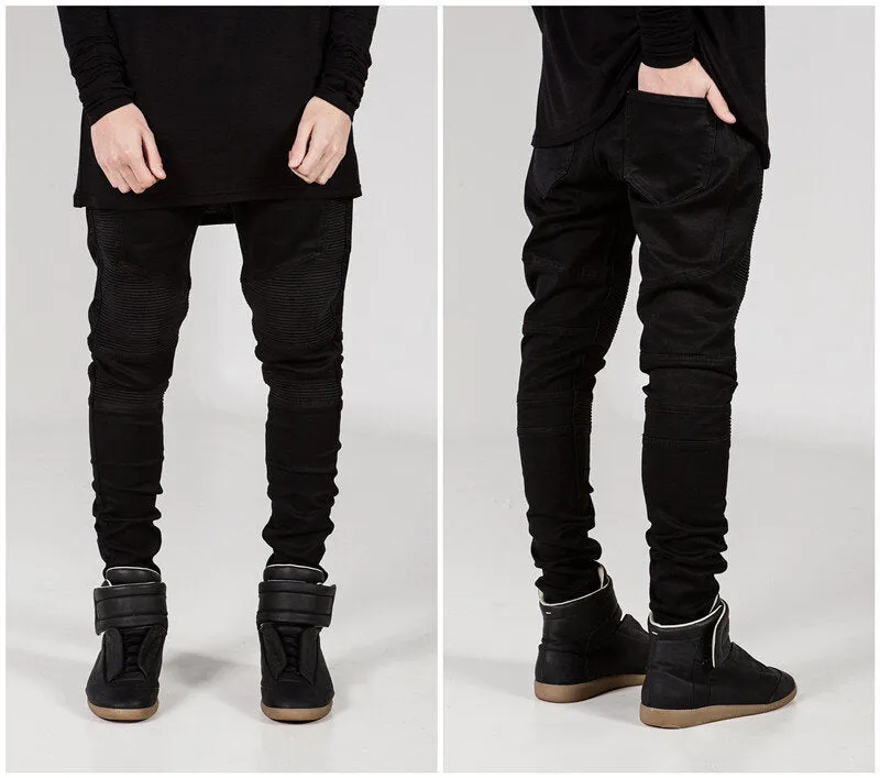 Men Ripped Slim Straight Fit Biker Jeans With Zipper